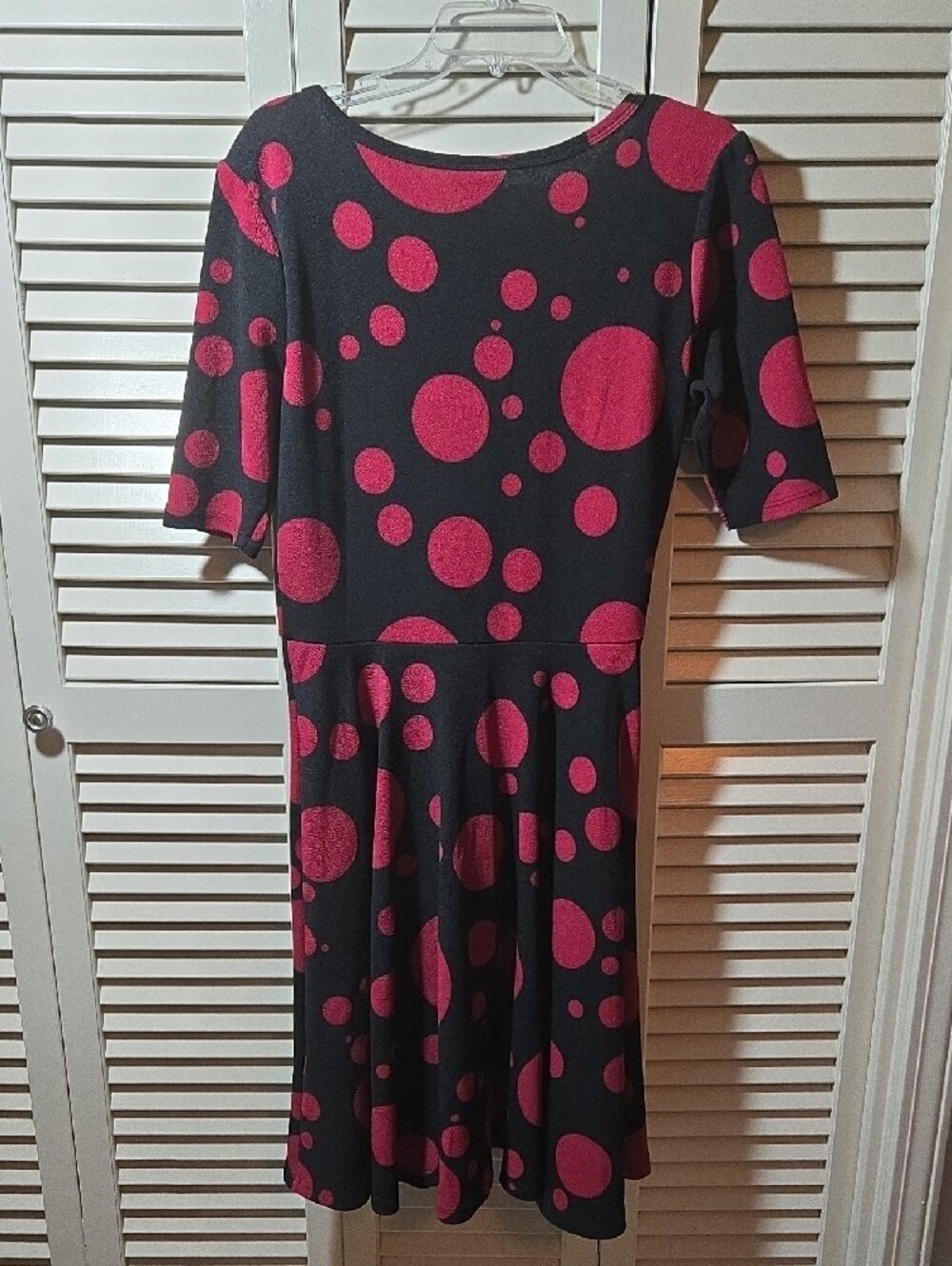 Host Pick! LuLaRoe Black Skater Dress with Burgundy Polka Dots - Picture 2 of 5